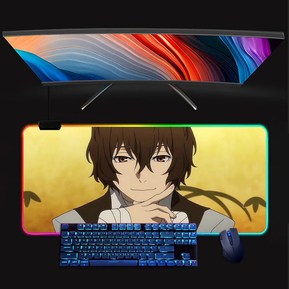 Bungo Stray Dogs dazai osamu RGB Pc Gamer Keyboard Mouse Pad Mousepad LED Glowing Mouse Mats Rubber Gaming Computer Mausepad