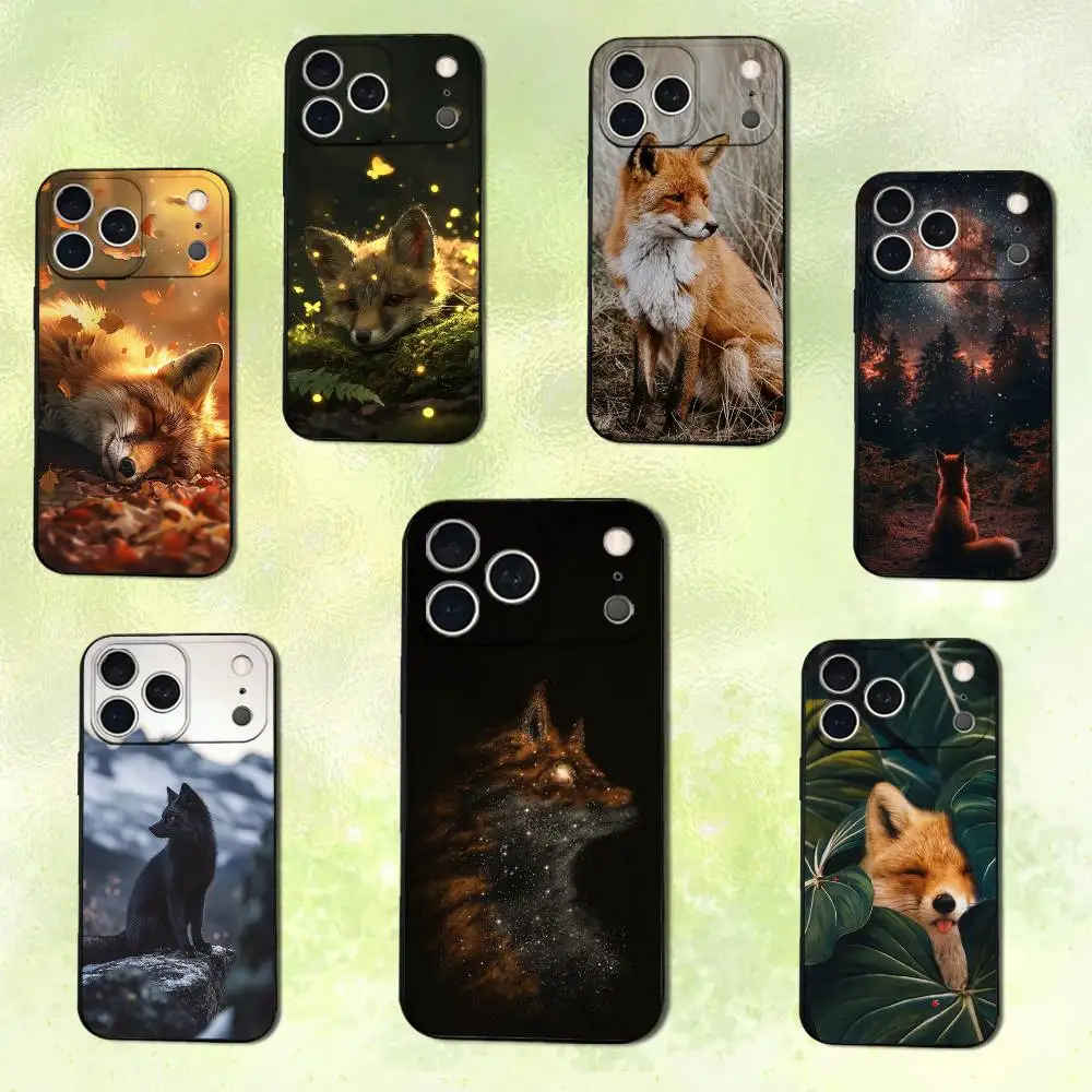 Cute Animal Fox Phone Case For iPhone 14,13,17,12,11,16,15,Plus,Pro Max,XS,X,XR,SE,Mini,Soft Silicone Black Cover