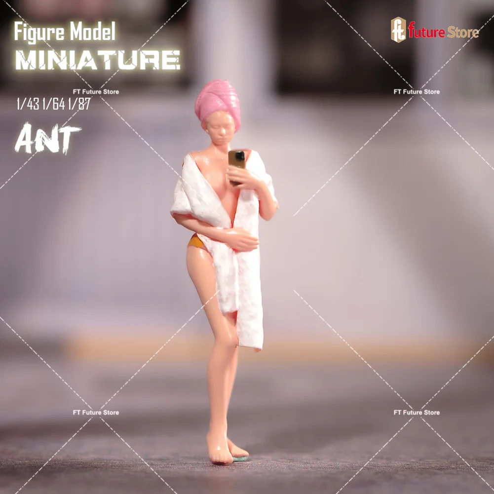 Miniature 1/87 1/64 1/43 1/24 1/18 Beauty Girl Bathing Taking Selfies Female Figure Model Creative Prop Display Collection Decor