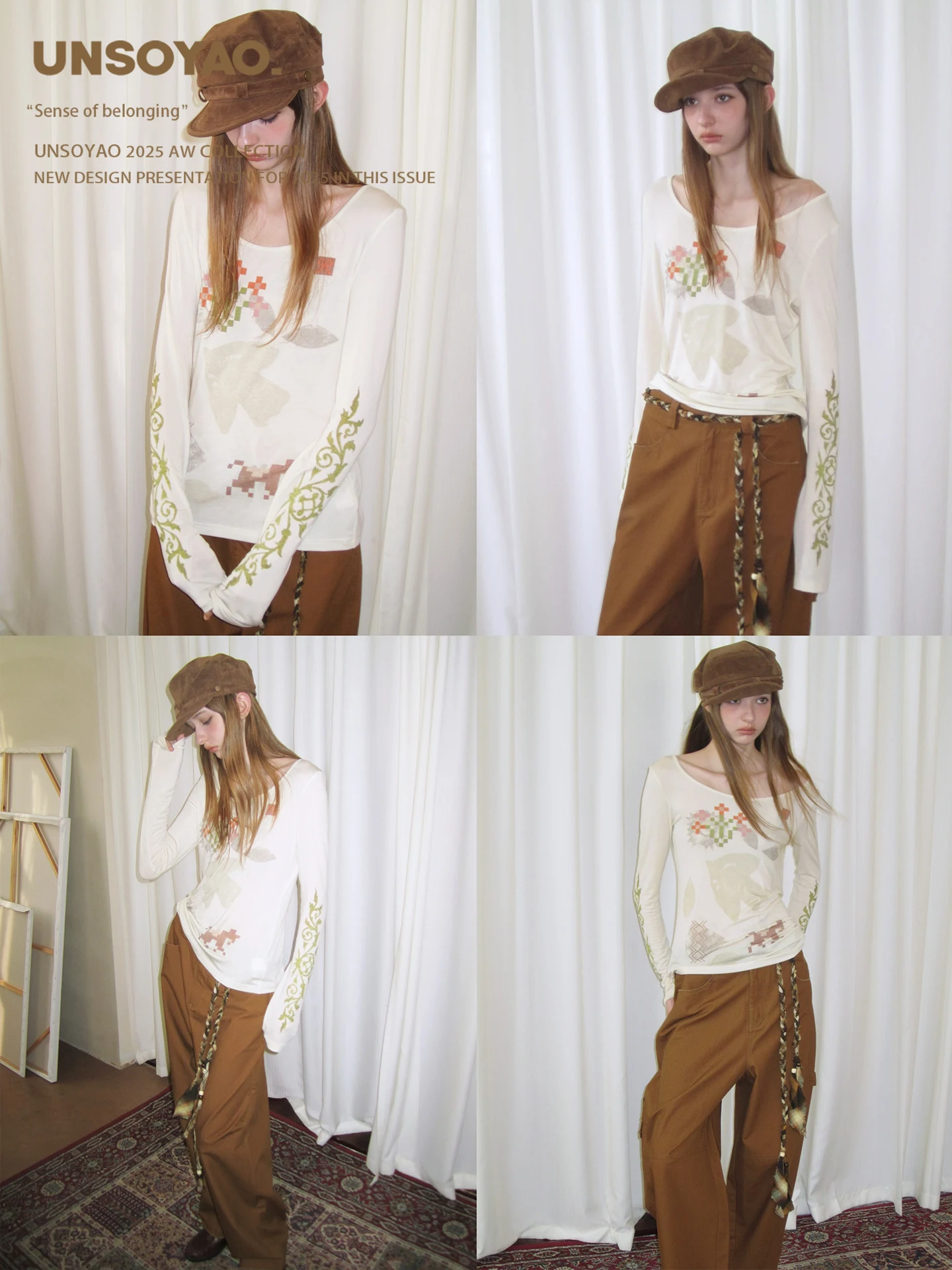 

UNSOYAO 25AW Женская футболка из смесовой ткани Woodsto, приталенная, с U-образным вырезом и принтом, винтажная, влагоотводящая, с коротким рукавом