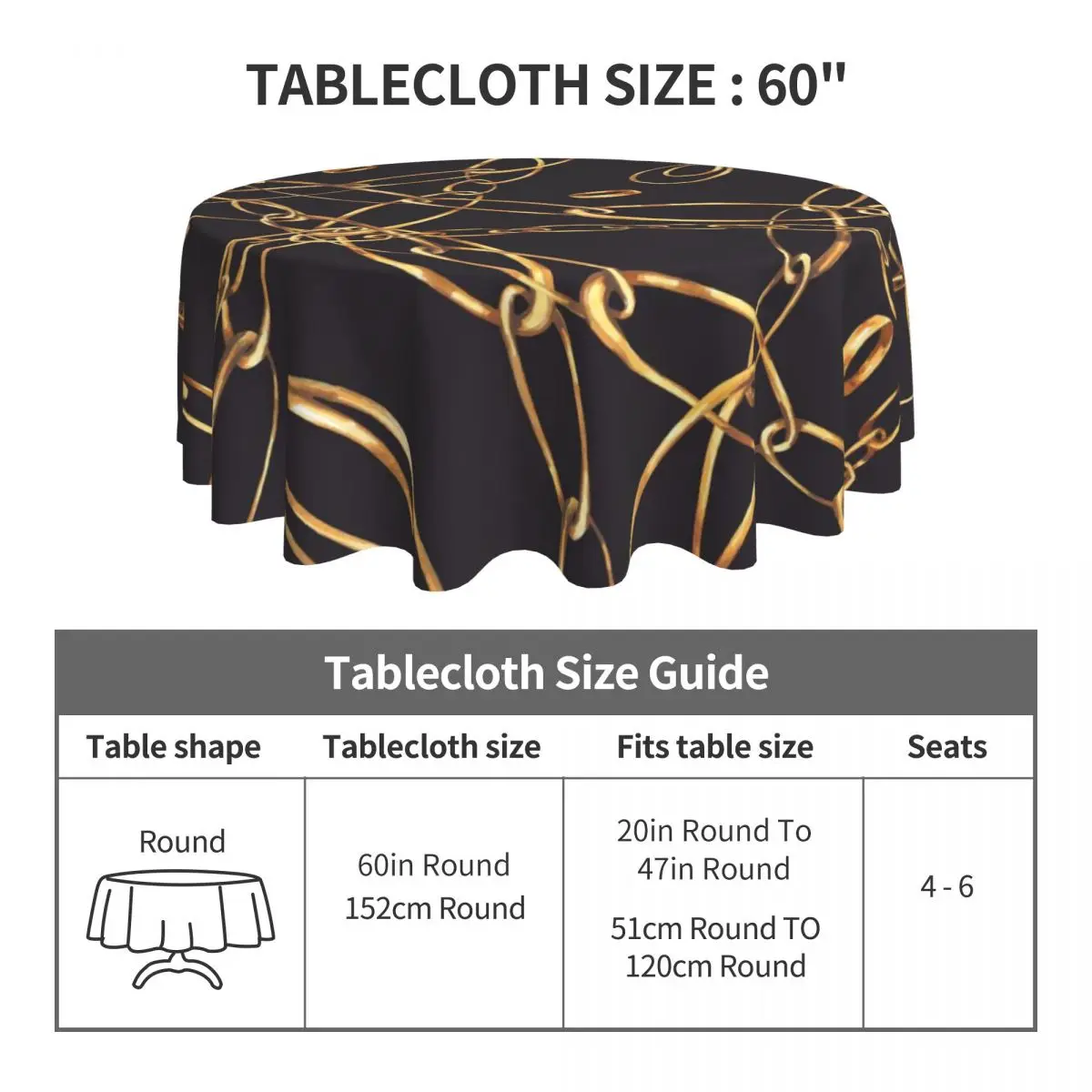 Golden Chain Round Tablecloth Vintage Rings Protector Table Cloth Elegant Events Dining Tables Design Table Cover