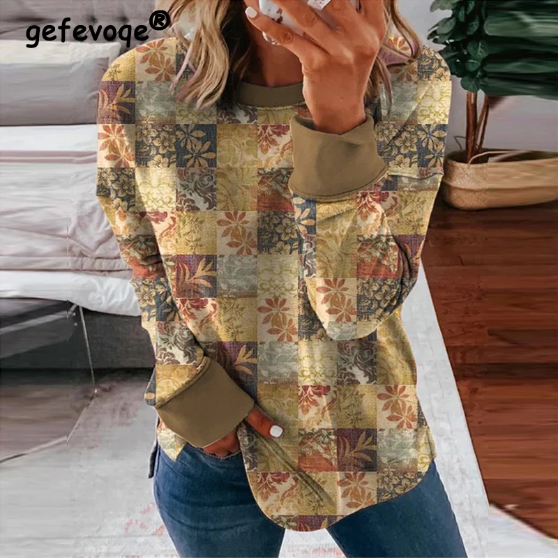 

Women Vintage Floral Printed Harajuku Streetwear Y2K Sweatshirts Female Casual O Neck Long Sleeve Loose Pullover Tunic Tops Ropa