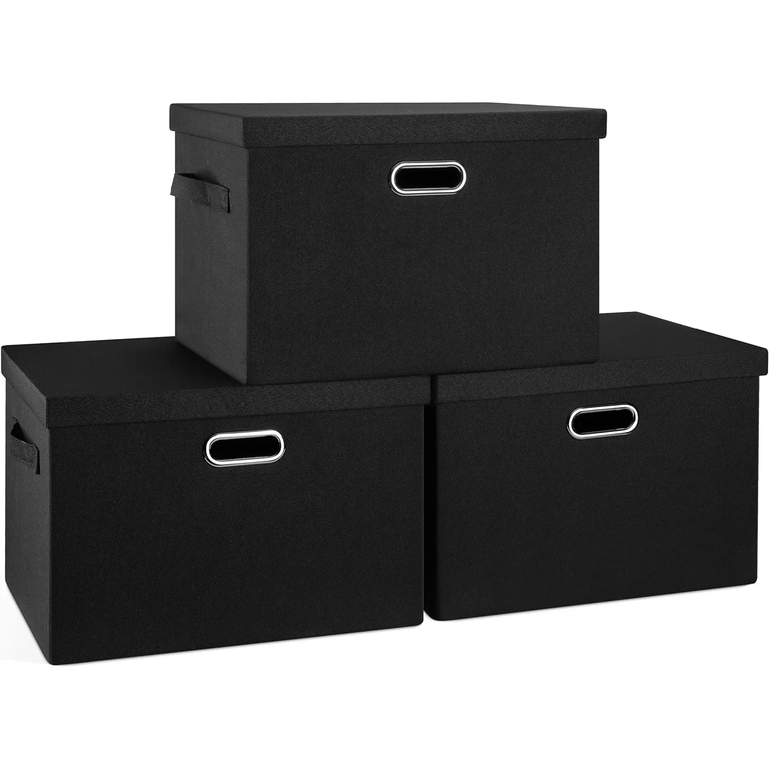 

Graciadeco Large 17" 36 Quart Collapsible Stackable Storage Bins with Lids, 3 Packs Black Linen Fabric Closet Boxes with Lids