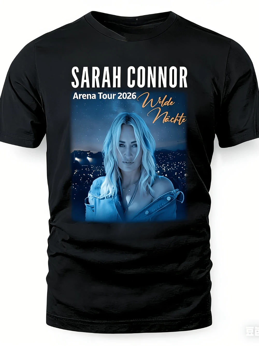 Sarah Connor 2026 Wild Nights Tour T-shirt crew neck short-sleeved with portrait design suitable for concerts and music events