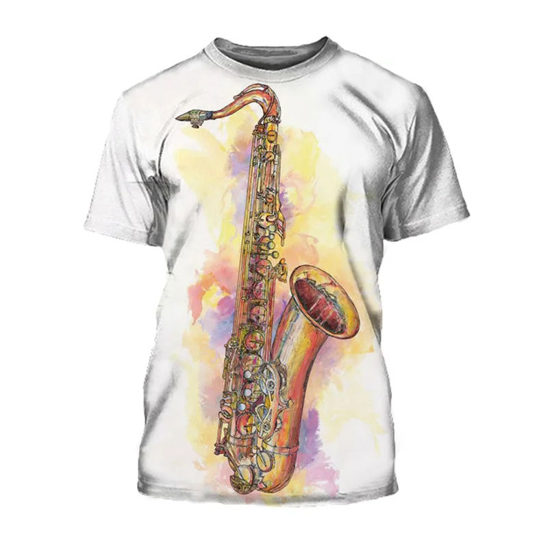 Music Saxophone 3d Printed Tshirt Men O Collar Comfortable Tops Street Short-sleeved Summer T-shirt Musical Instruments T Shirts