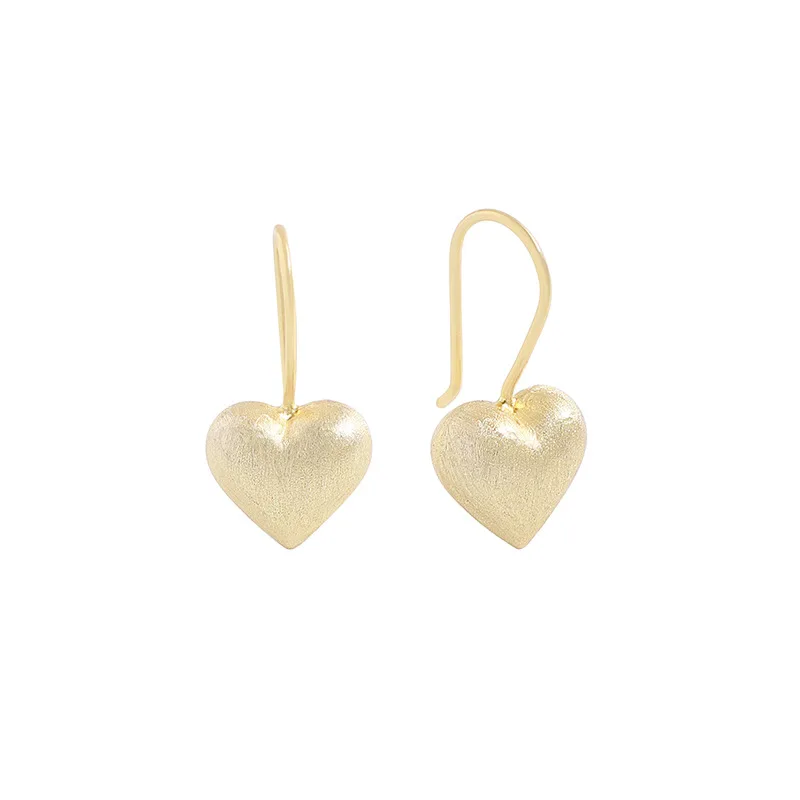 

S925 Sterling Silver Wire-Drawn Heart Stud Earrings - Women's Earrings