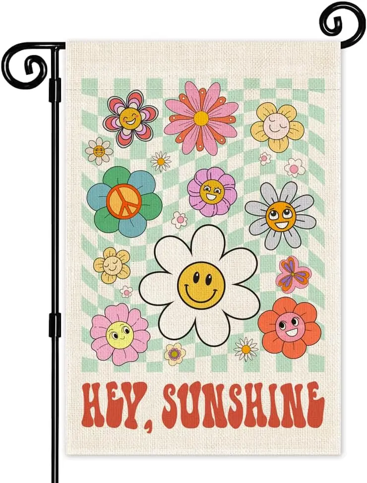 Hey Sunshine Garden Flag, Double Sided Yard Outdoor Farmhouse Lawn Porch Decor Flag, Spring Flower Yard Flag, Peace Garden F yyi
