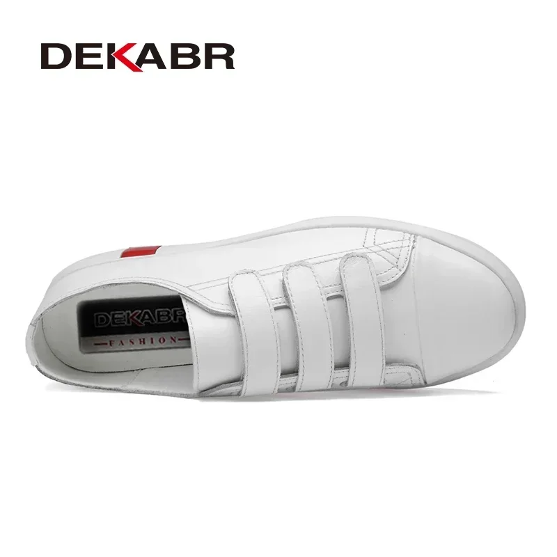 DEKABR Hot Sale Men Casual Shoes Lightweight White Black Sneakers Split Leather Breathable Men\'s Flats Shoes Walking For Men