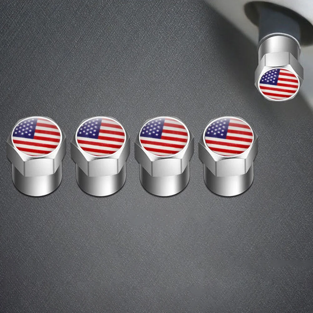 4Pcs/bag USA Flag Car Wheel Air Cover Dust Proof for Land Rover Audi Tesla BMW Renault Auto Accessories Schrader Valve Cap