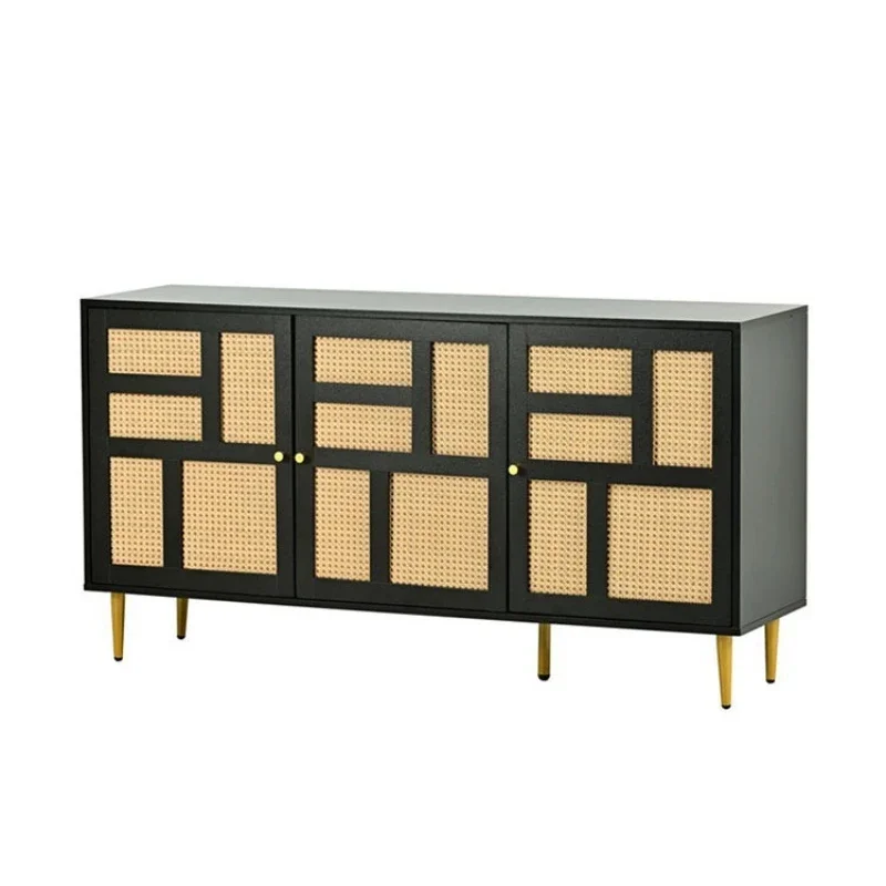 

Nordic style medieval solid wood dining side cabinet, retro and old rattan cabinet