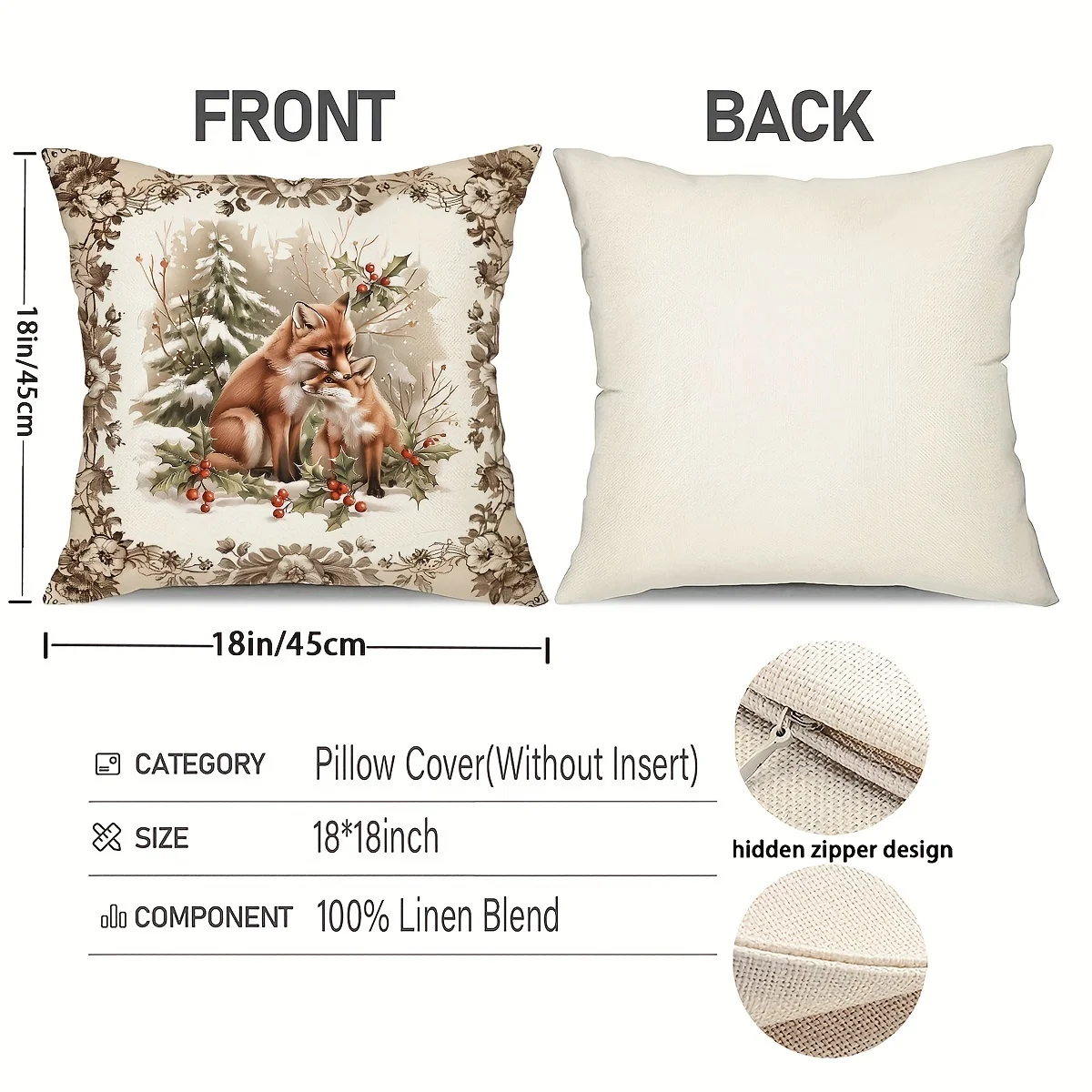 4pcs Winter Throw Pillow Covers 18x18 Inch Forest Wild Animals Design Farmhouse Holiday Home Decor Cushion Covers
