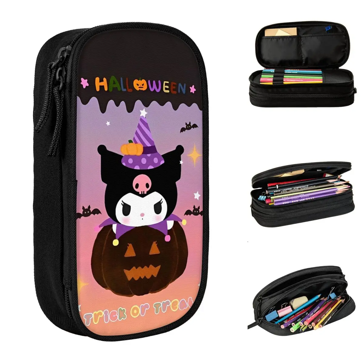 

Kawaii Kuromi Halloween Pumpkin Pencil Case Fun Trick or Treat Pen Bag Kids Big Capacity Students School Gift Pencilcases