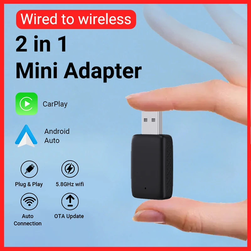 Acodo Ultra Mini Adapter Wired to Wireless CarPlay&Android Auto 2in1 AI Box for 99%Original Cars with Wired CarPlay/Android Auto