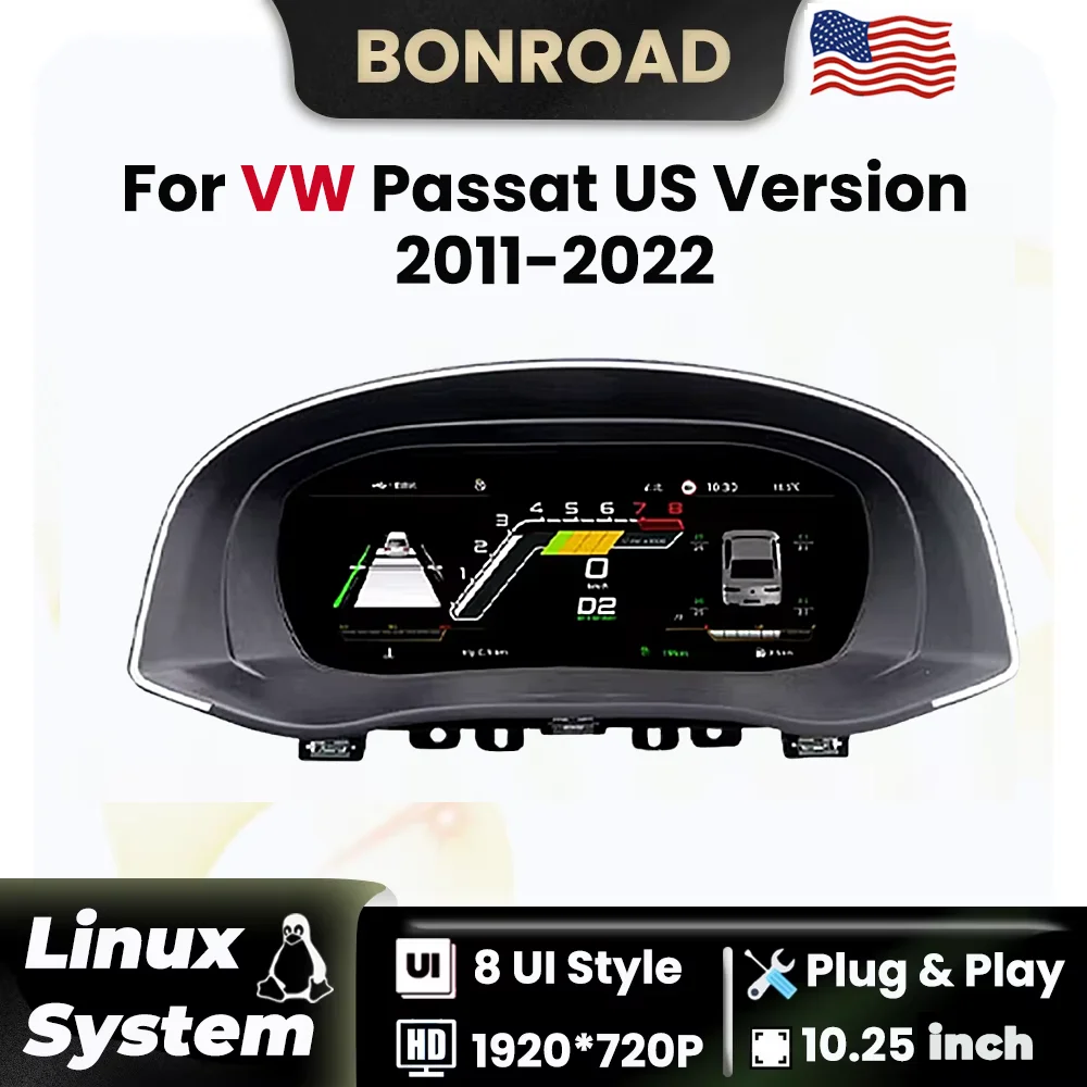 10.25 Inch Digital Dashboard Cluster Wireless CarPlay Android Auto For ​​Volkswagen VW Passat US Version 2011-2022 Instrument Paneel Cockpit