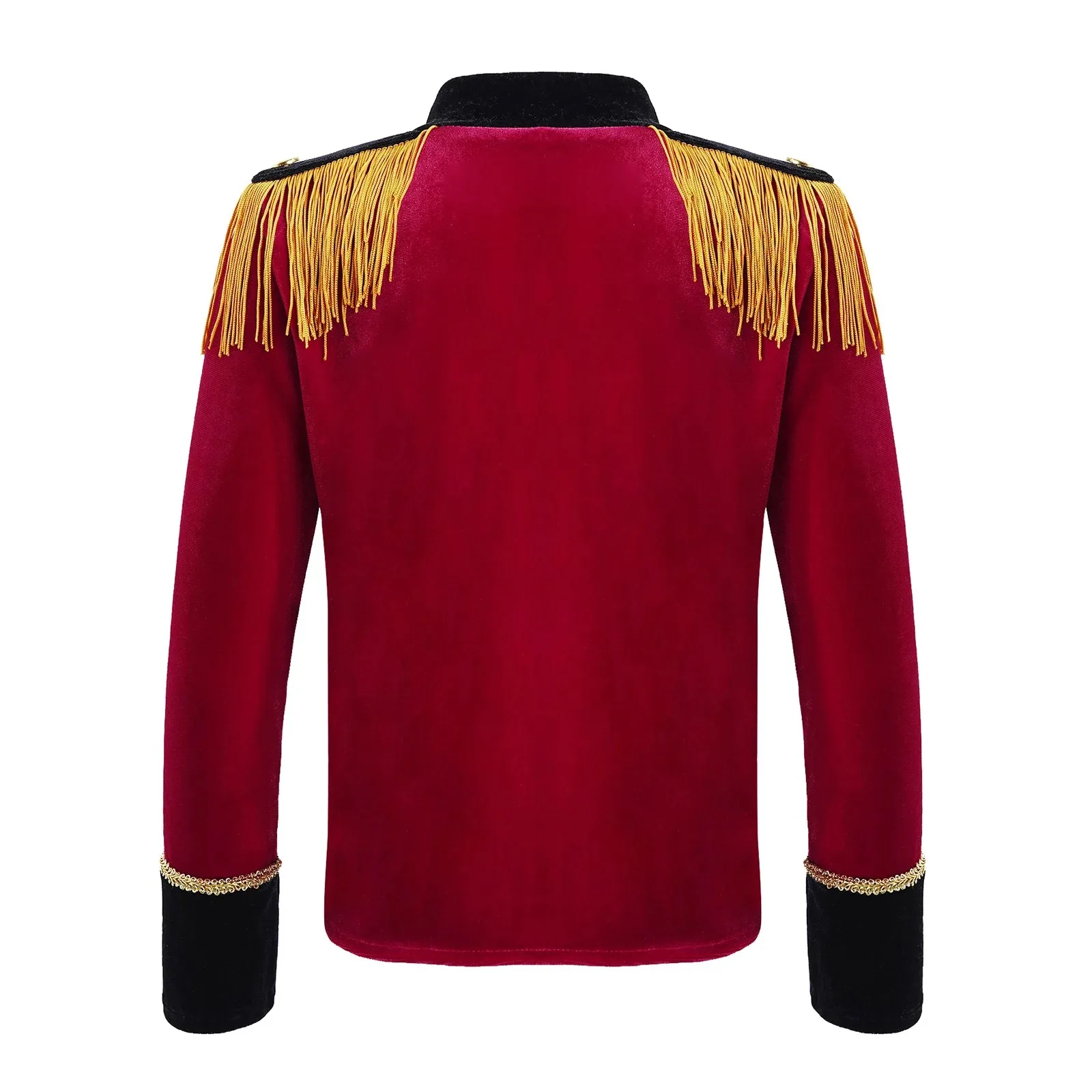 Kids Boys Drum Trumpet Team Honor Guard Uniform Cosplay Costume Velvet Long Sleeves Tassels Gold Braid Trim Adorned Tops