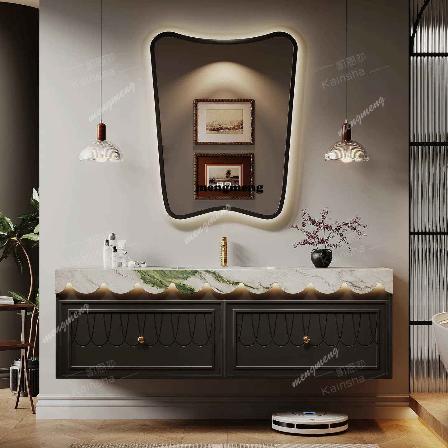 New oak French retro bathroom cabinet combination bathroom modern washstand wash basin integrated intelligent customization