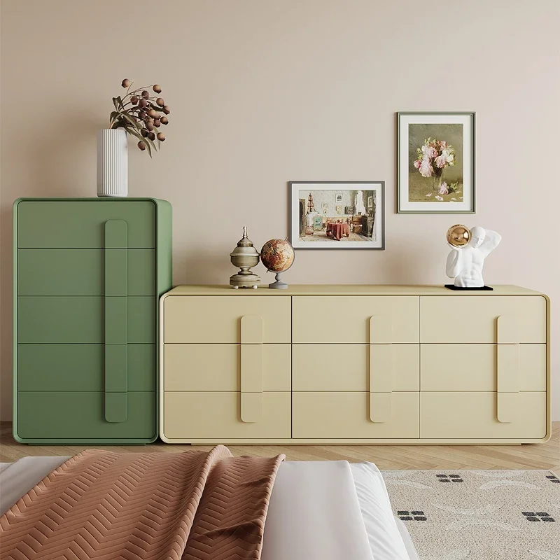 

Cream Style Chest of Drawers Bedroom Tailstock Drawer Multi-Layer Solid Wood Storage Side Cabinet Modern Minimalist