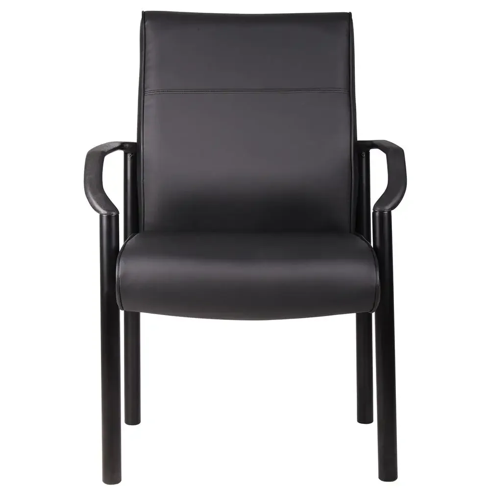 Black Leather Guest Chair with Lumbar Support Fixed Arms Adjustable Glides MAS Certified Comfortable Seating Wood Frame 19