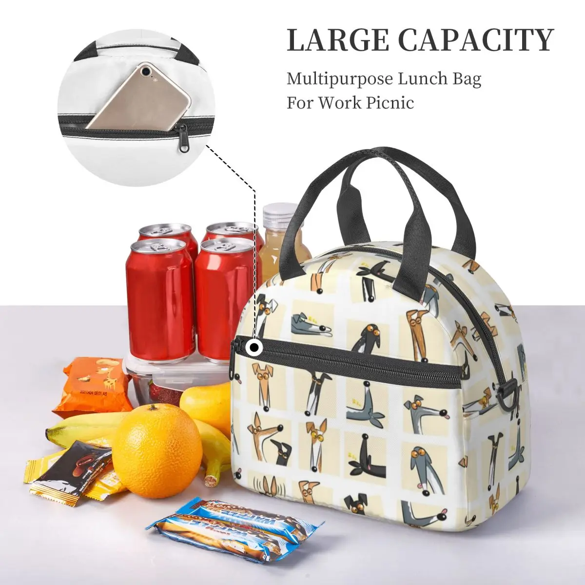 Greyhound Ears Big Red  Insulated Lunch Bag for Women Bento Storage Food Boxes Leakproof Cooler Thermal Lunch Box Tote