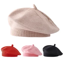 Candy Color Baby Beret Hat for Girls Autumn Winter Knitted Hat Sweet Infant Beanie Cap Fashion Kids Accessories 1-4 Years Old