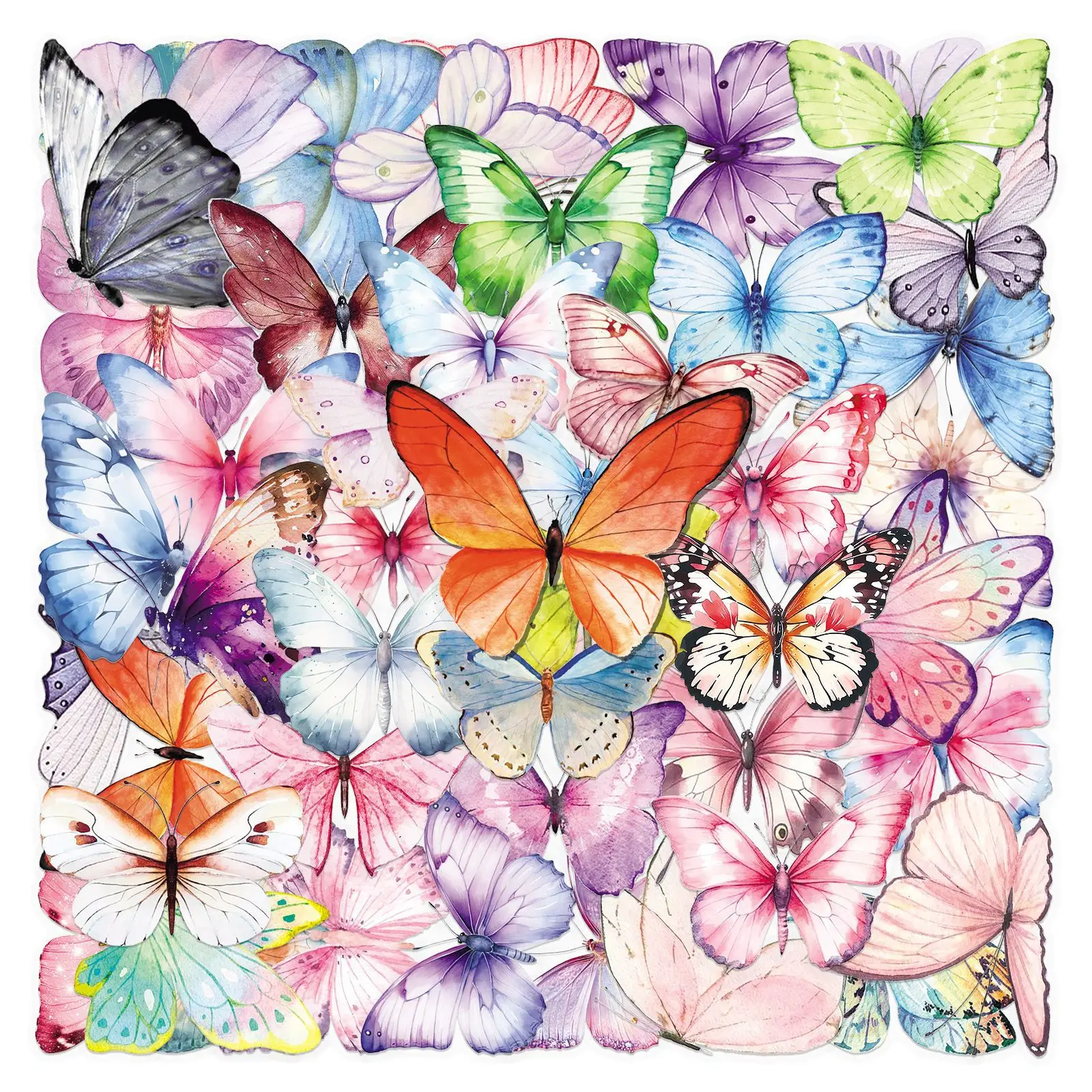 50/100PCS Cartoon Transparent PET Colorful Butterfly Stickers Animal Waterproof Decoration Mobile Phone Computer Stickers