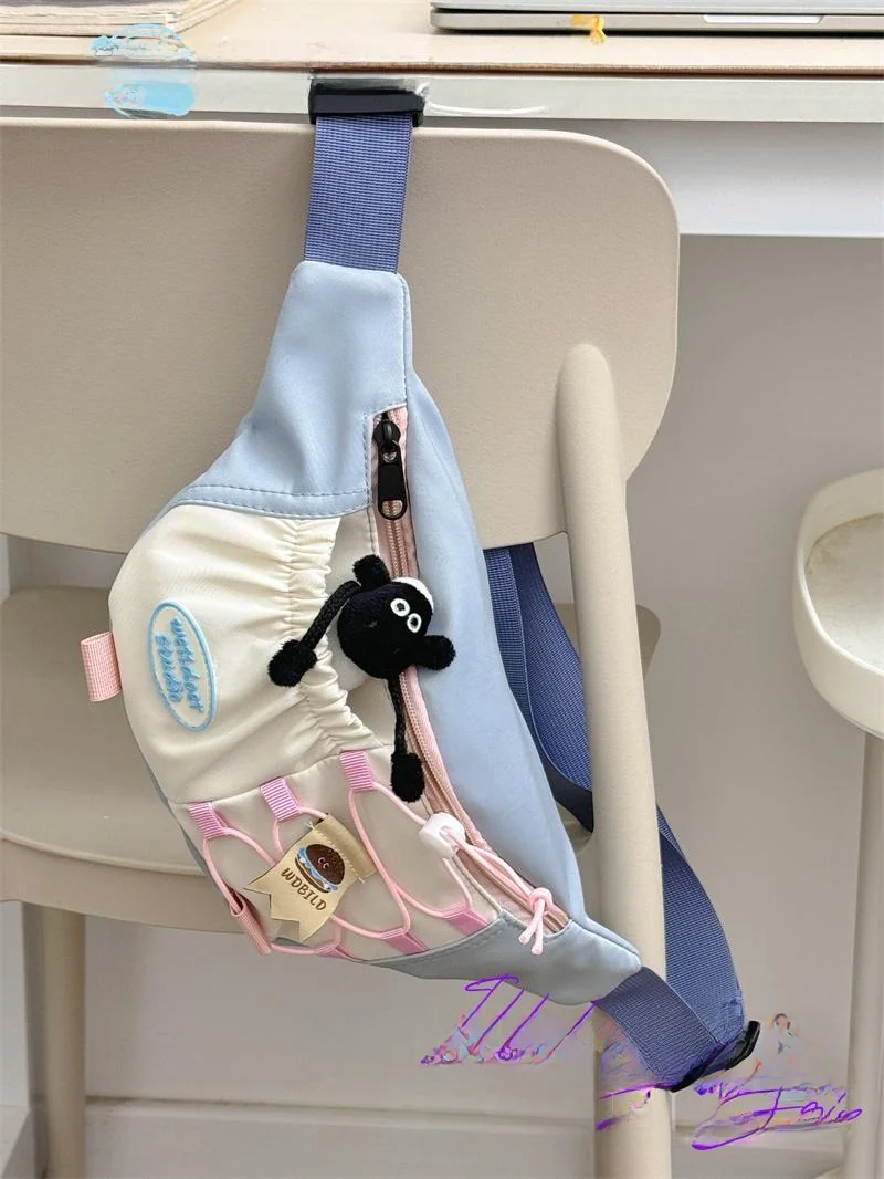 Retro Japanese Sle Dumpling aped Sports Cycling Men's Crossbody Bag Large Capaci Waist Bag Dstring Design Chest Bag