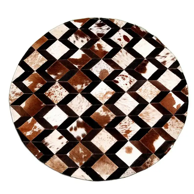 Round Rug,  Floor Mat with Strap Details, Unique Home Decor Accent