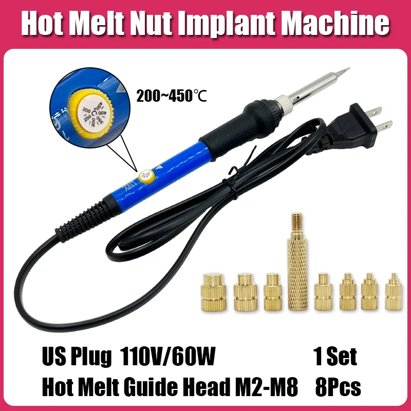 Wärme-Set, Gewindeeinsatz, Messingmutter, EU, USA, UK, Lötkolben-Set, M2, M3, M4, M5, M6, M8, Kupfer-Einführmutter, Werkzeug für 3D-Drucker, Kunststoff – Detail 8