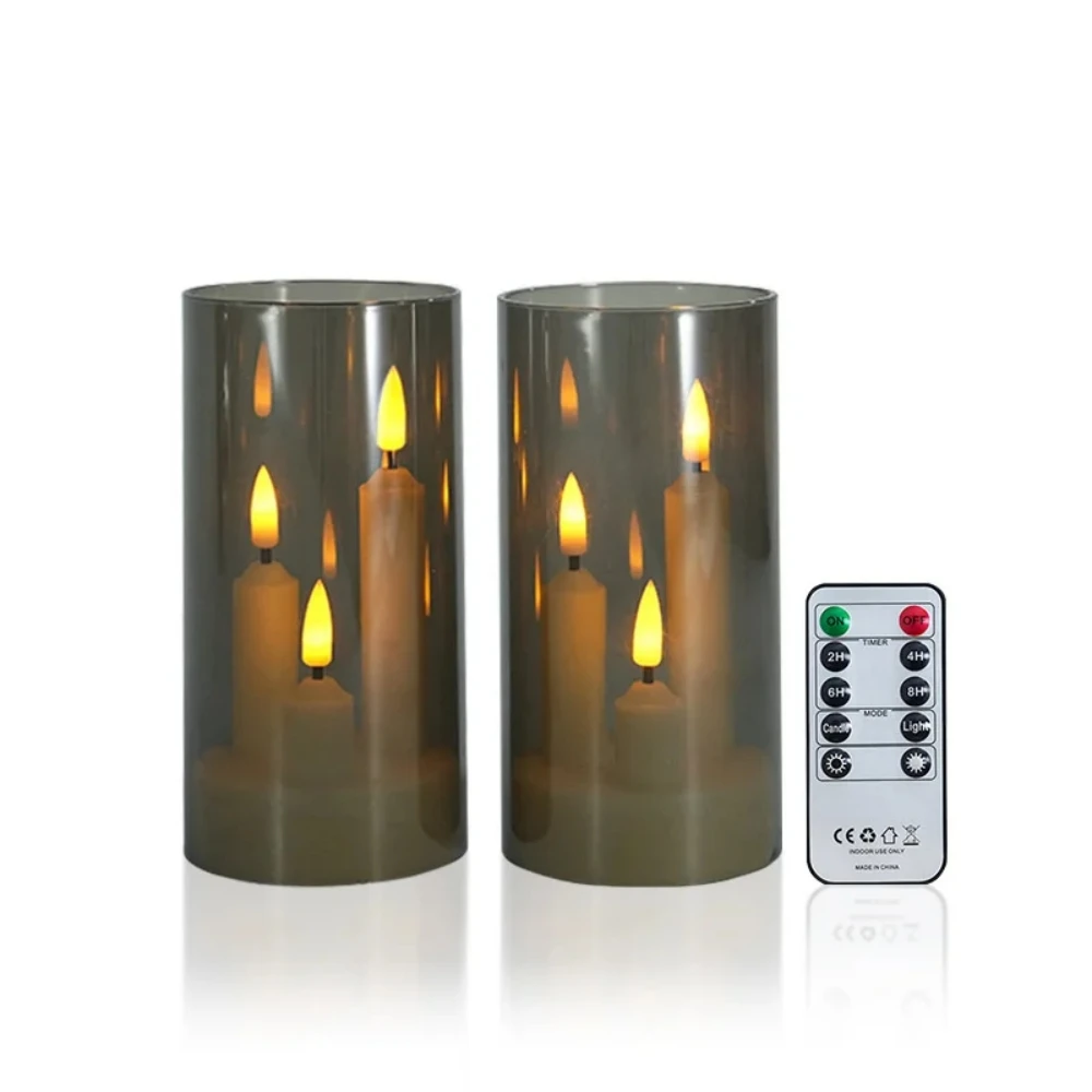 LED Electronic Candles Lights Flameless Remote Timer Flickering Lamp Clear Acrylic Glass Battery Powered for Party Wedding Decor
