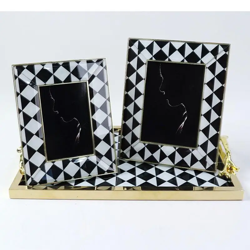 

Black and White Geometric Photo Frames Gold-plated Frame TV Cabinet Desk Decoration Ornaments Family Portrait