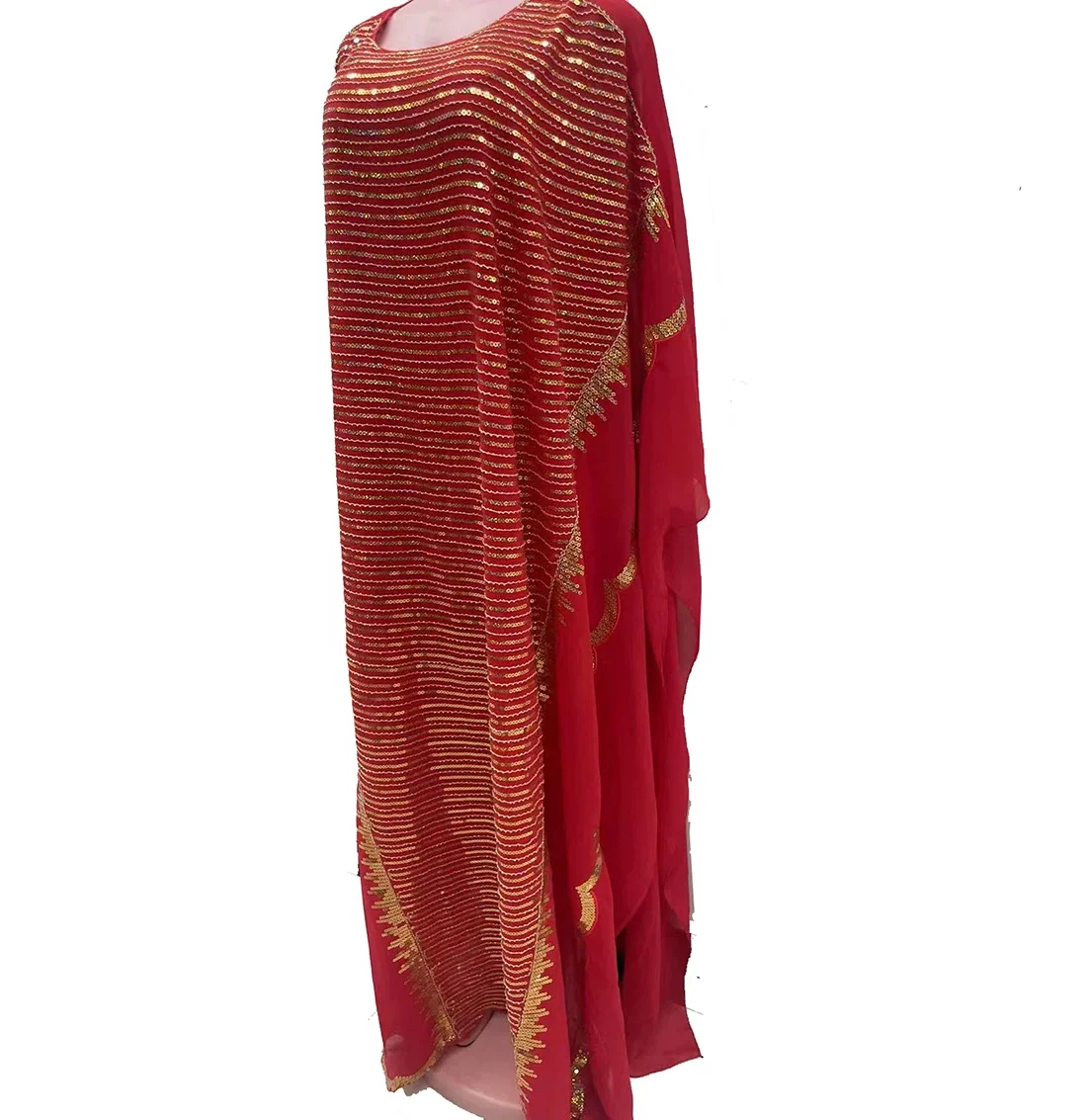 

YC237 Super Size Bust New Style African Women's Dashiki Abaya Chiffon Fabrics With Sequins Beads Loose Long Dress