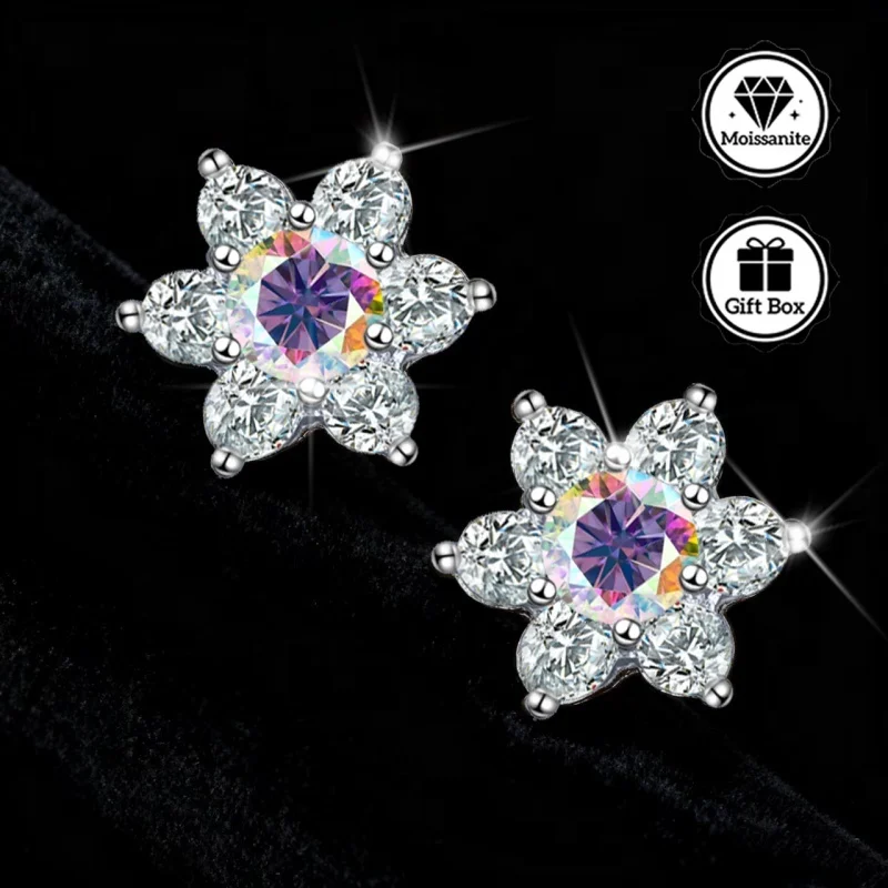 LAMVOICE Schmuck für Damen/Ohrstecker mit 1 Karat Moissanit, hypoallergene Ohrringe, Weihnachtsgeschenk, hochwertiger Schmuck