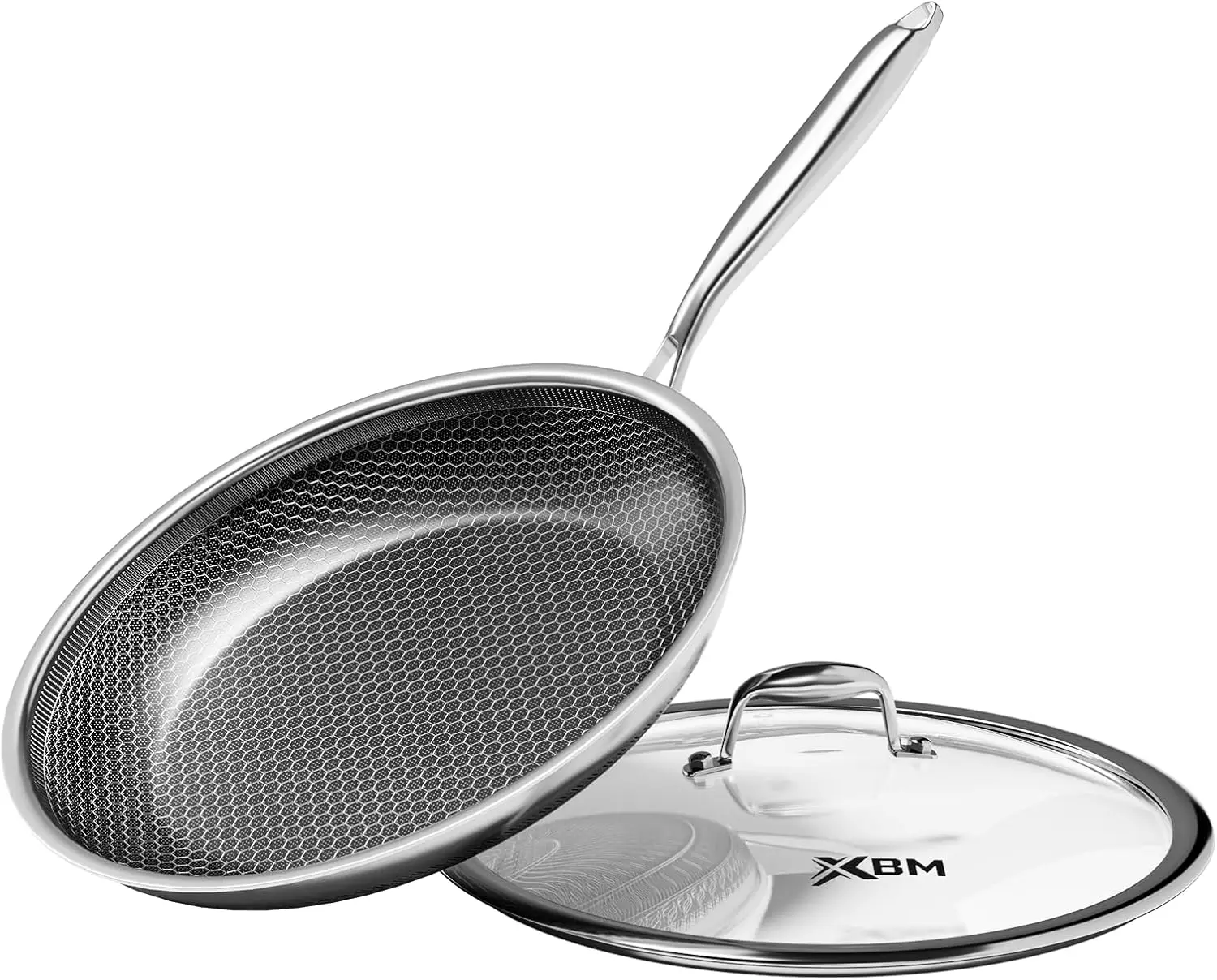 

Антипригарная сковорода с крышкой, прочная сковорода из нержавеющей стали, совместима с индукционными плитами, без PFOA, устойчивая к царапинам, подходит для посудомоечных машин и духовок.