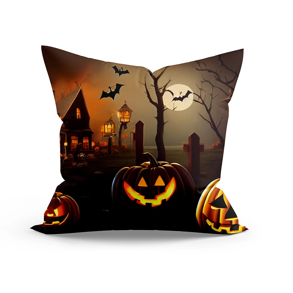 Horror Halloween Pumpkin Wizard Print Pattern Cushion Cover Home Living Room Sofa Decoration Polyester Pillow  