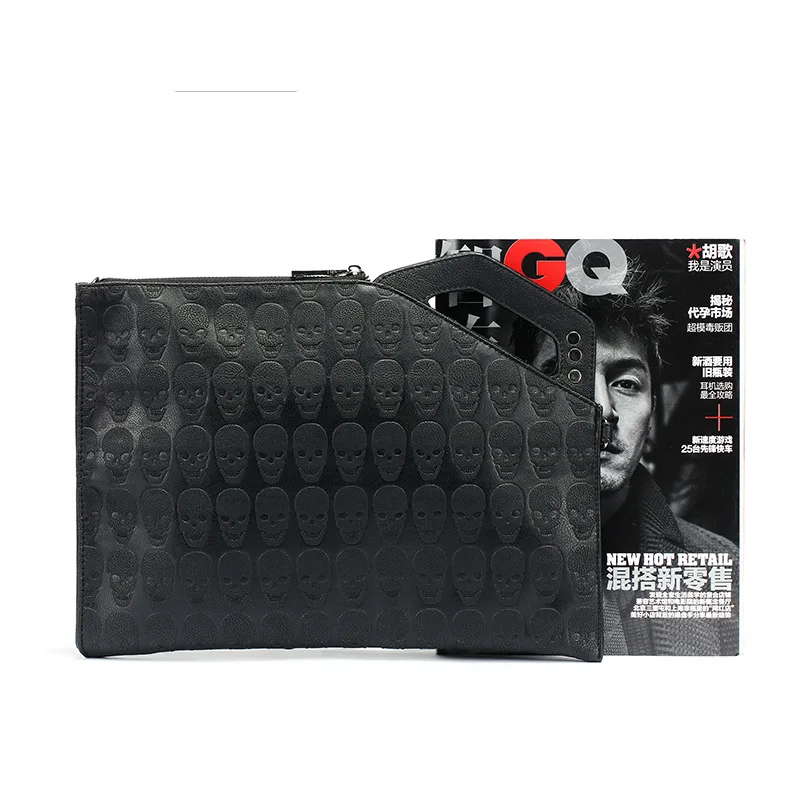 Pochette tête de mort en cuir PU pour hommes, sacs à main à rivet, design de mode, sac enveloppe initié, sac à main portefeuille