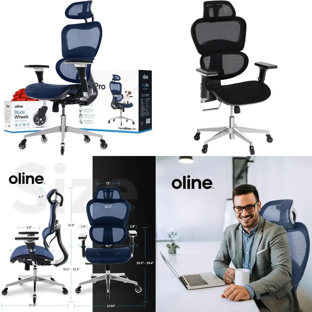 

Ergonomic Mesh Office Chair with Adjustable Armrests, Lumbar Support, and Blade Wheels