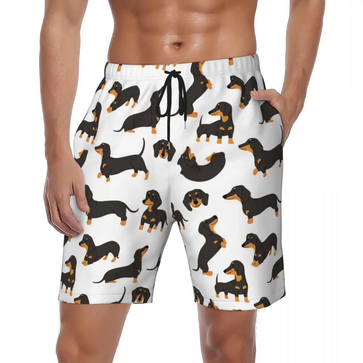 

Летние черные пляжные шорты для серфинга с колбасой и таксой для собак, мужские быстросохнущие пляжные шорты большого размера с забавным рисунком Y2K