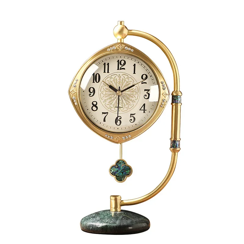 بندول نحاسي خفيف ساعة مكتب فاخرة لغرفة المعيشة سطح المكتب زخرفة زخرفية صامتة كوارتز عتيق #1