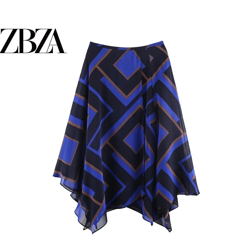 Asymmetric Commuter Style Printed Midi Skirt Women's High Waist A-Line Skirt Standard Version Winter Collection China Made Po...