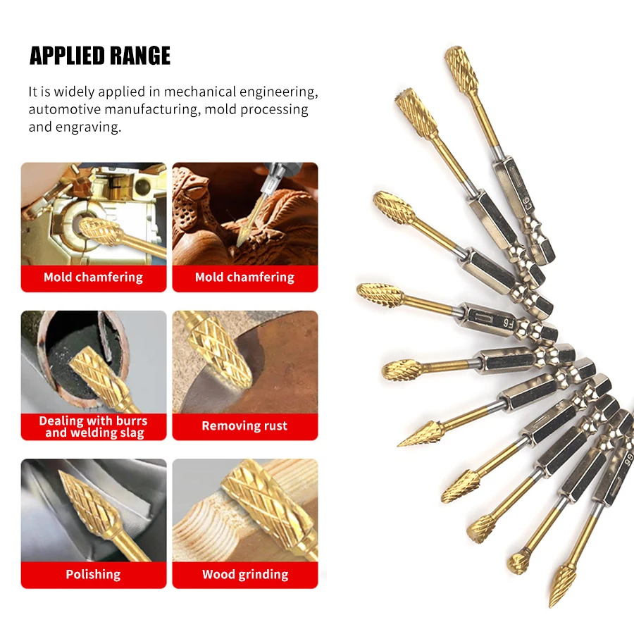 مجموعة مبرد دوارة من سبائك الأخدود المزدوج 10 قطع، مناسبة لرؤوس طحن توسيع البلاستيك والخشب والألومنيوم