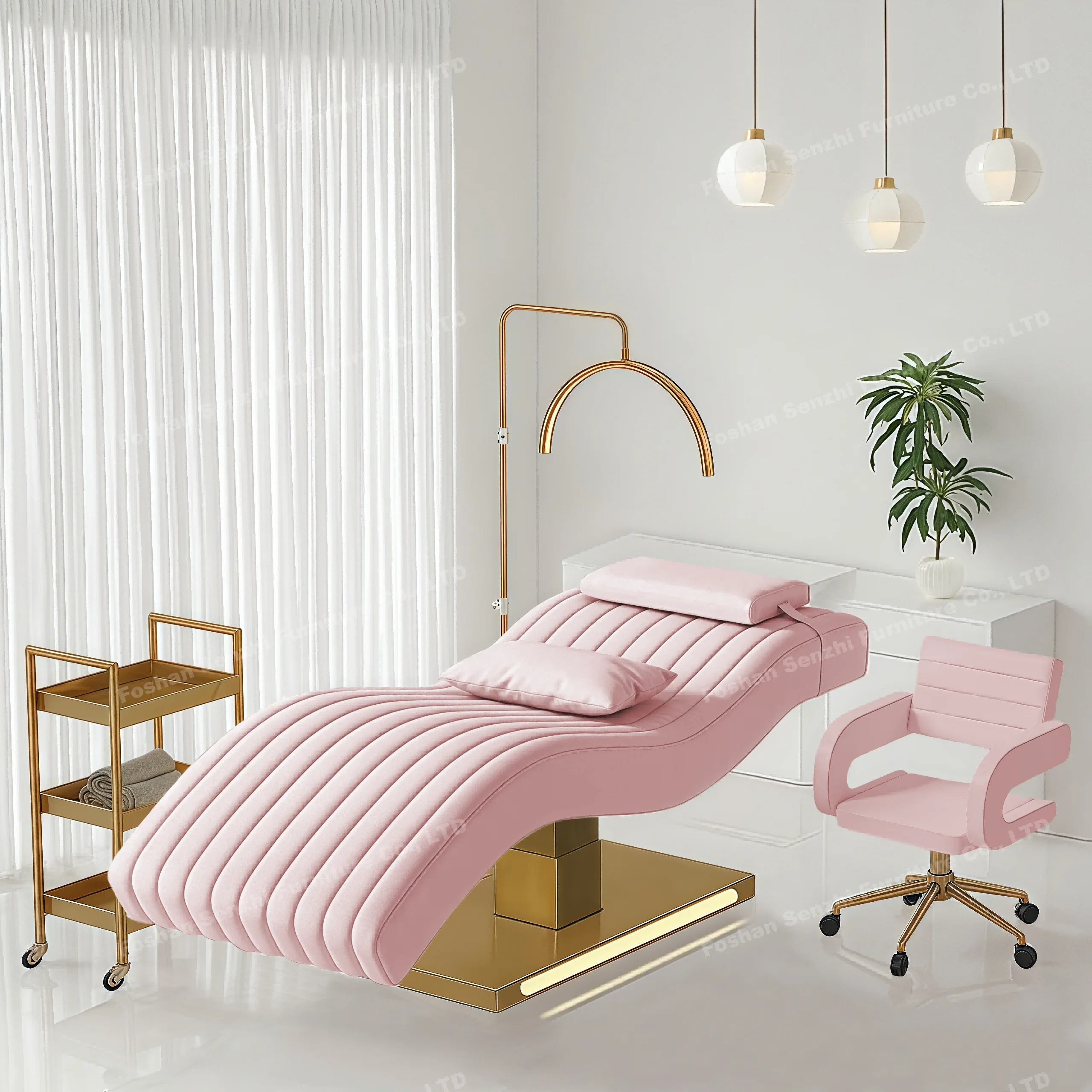 Electric Curved Eyelash Bed Base with LED 3 Motor Electric Beauty Massage Bed Facial Spa Bed for Salon Furniture