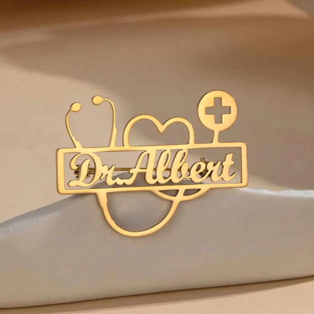 Customized stethoscope name brooch, personalized doctor nurse badge, medical student stainless steel heart badge, nurse gift