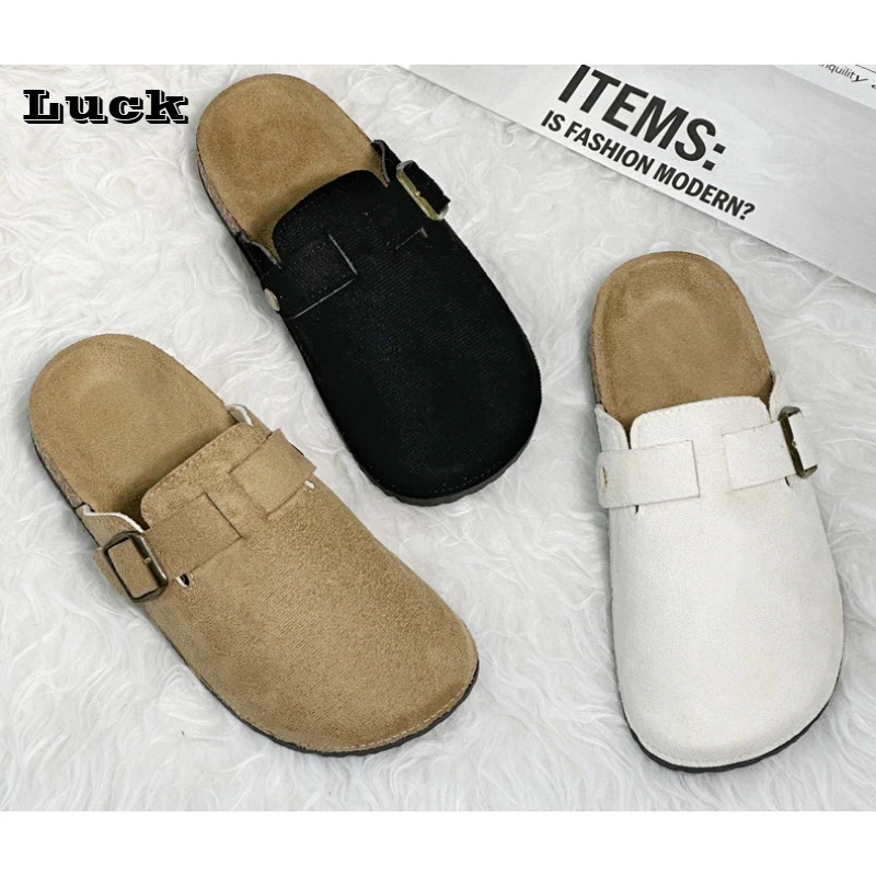 

Women And Men's Outdoor Slides Casual Closed Toe Sandals For Adults Flannel Upper Fashion Slippers Non-slip Slip-on All Season