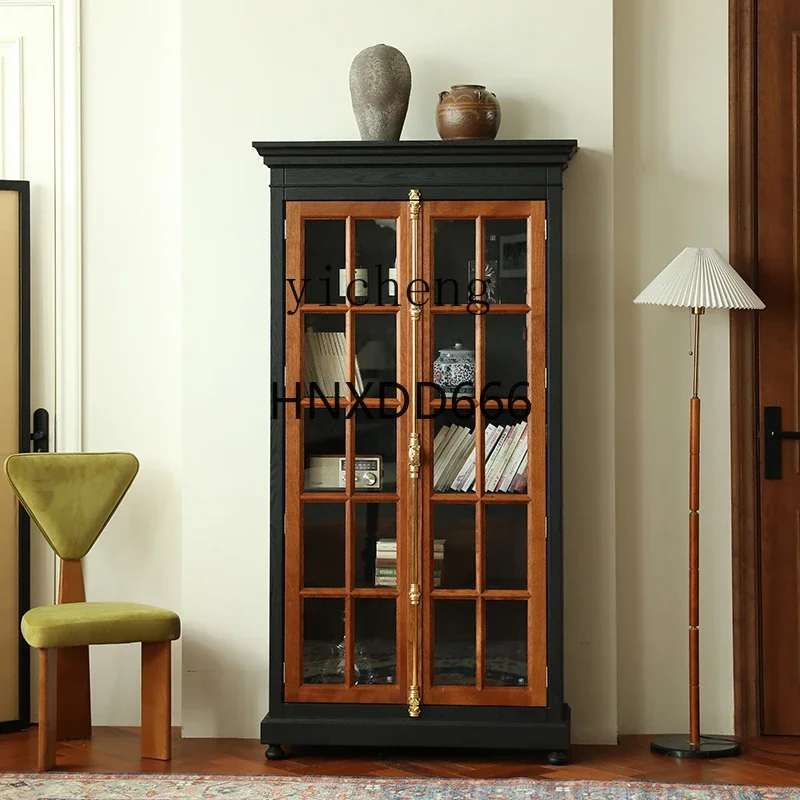 solid wood medieval Nanyang French style bookcase glass door living room study wine cabinet