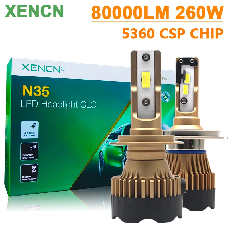 

XENCN LED H1 H4 H7 H8 H9 H11 Автомобильная фара HIR2 9012 HB3 9005 HB4 9006 80000LM 260W Автоматическая противотуманная фара 6000K Ярко-белый светодиодный свет
