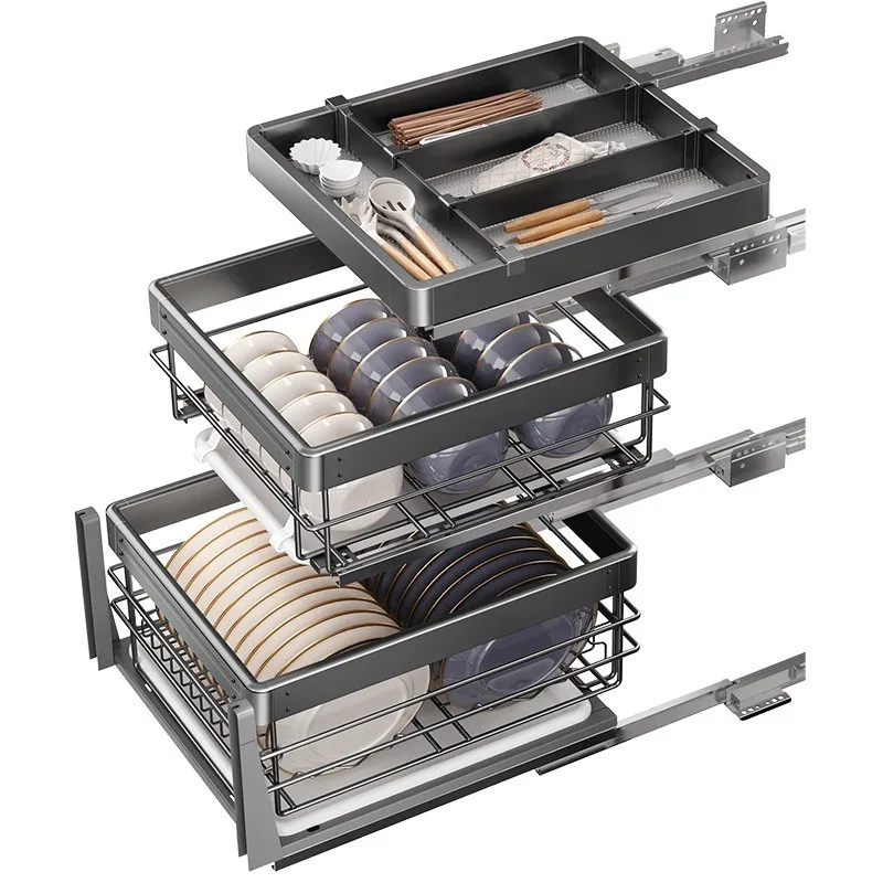 Cabinet 304 stainless steel double drawer type seasoning storage bowl rack basket