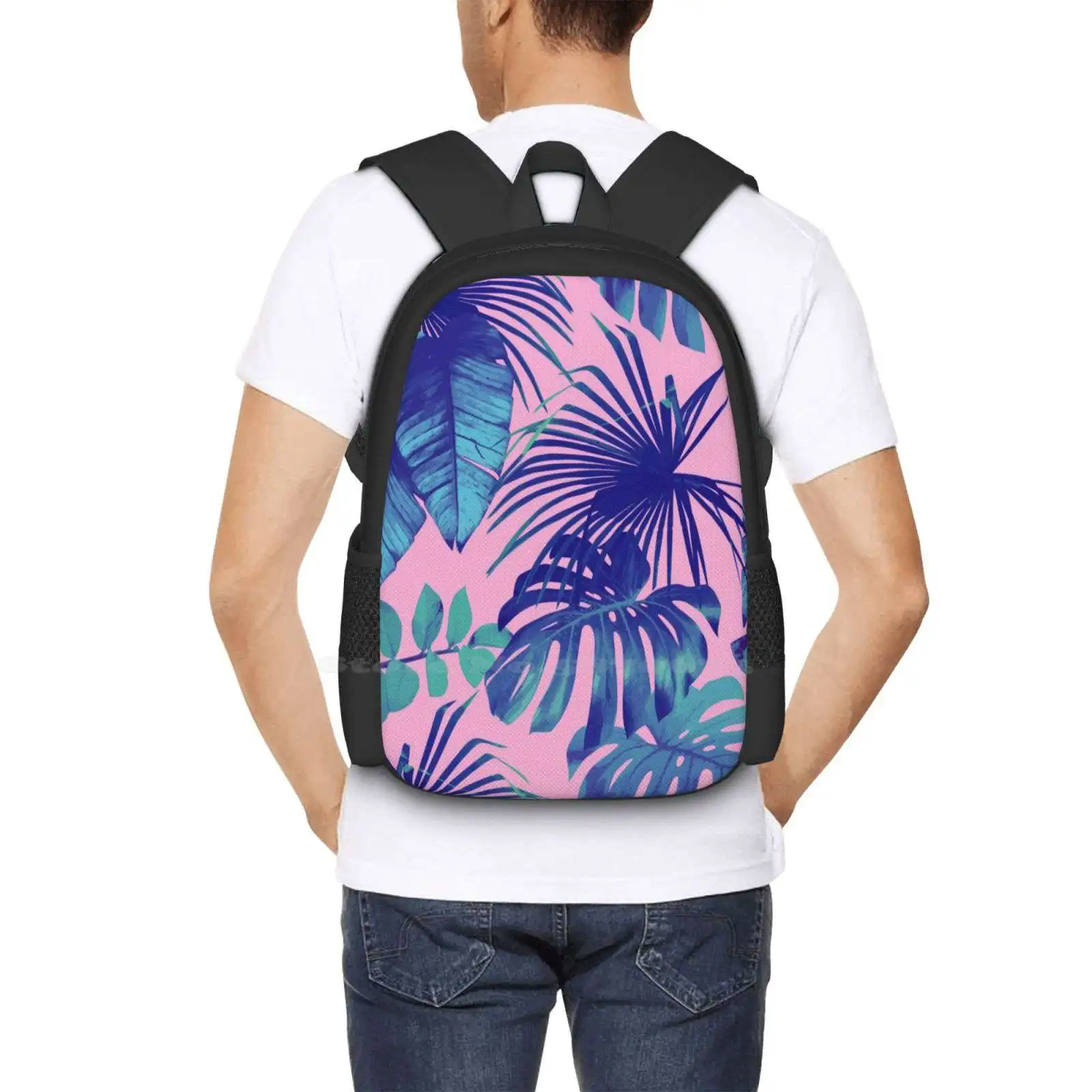 Rosa e blu Tropical Palm Leaf Pattern Design Laptop borse da viaggio per la scuola palme motivo tropicale Hawaii motivo floreale