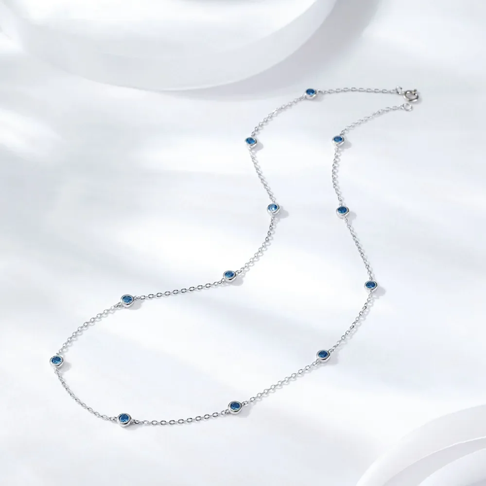 Vintage 100% 925 Sterling Silver Round Cut Lab Sapphire Gemstone Women Necklace Fine Jewelry Anniversary Gift