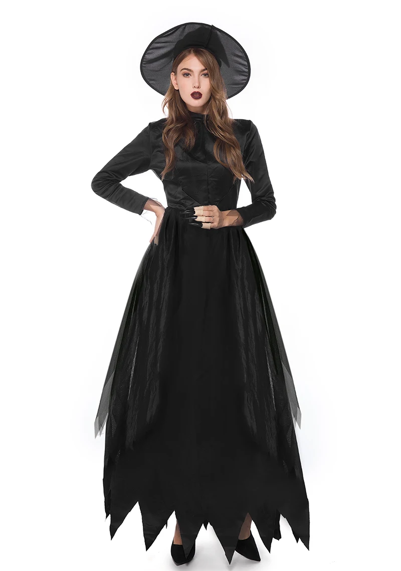 زي الهالوين الساحرة الشيطان الجحيم الساحرة رداء طويل بلا شبح تنورة المرأة الساحرة تأثيري حجم كبير زي المسرح