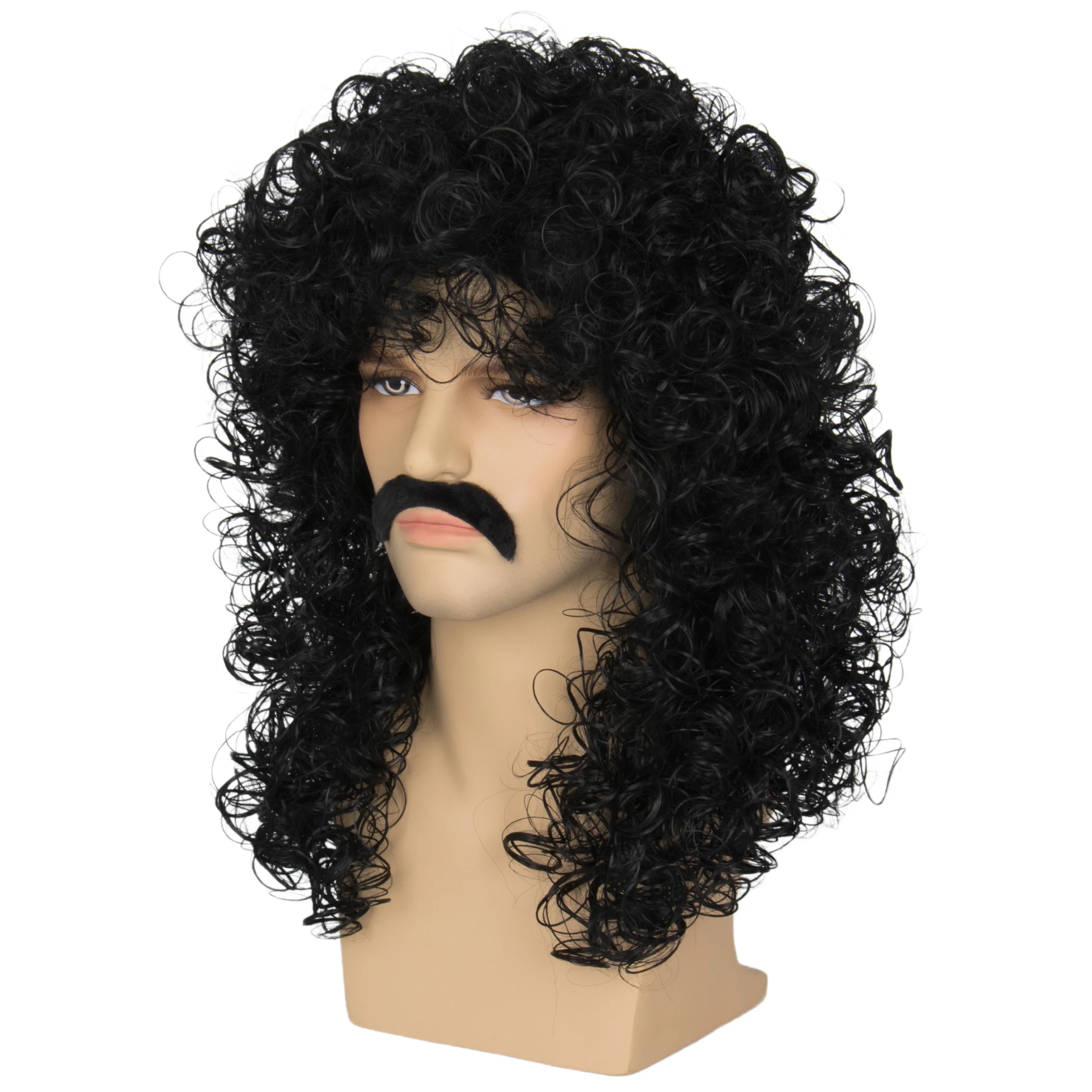 Miss U Hair Mens Wig 70s 80s Mullet Wig Rockstar Wigs For Men Slash Wig Long Black Curly Halloween Party Costume Wig